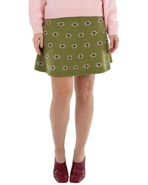 KENZO Wool Floral Motif Mini Skirt - Green