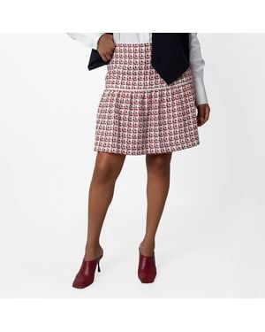 Ferragamo Patterned Cotton-Blend Flounce Skirt, Brand Size 44 Us - Red
