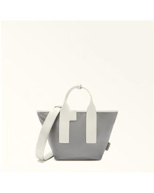 Furla Piuma M Tote Nylon Handbag Ash Colour - White