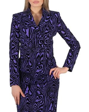 Moschino Ladies Moire Effect Jacquard Blazer, Brand Size 38 (Us Size 4) - Blue