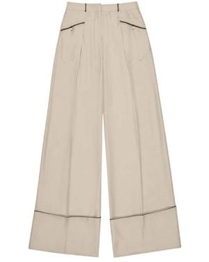 Bally Bone Wide-Leg Silk Pants, Brand Size 40 Us - Natural