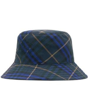 Burberry Ekd Check Print Bucket Hat - Blue