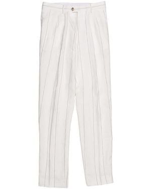 Brunello Cucinelli Off- Linen Striped Pants, Brand Size 48 (Us - White