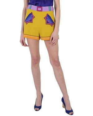 Moschino Ladies Woven Patchwork Printed Shorts, Brand Size 40 (Us Size 6) - Black