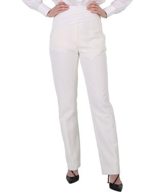 Burberry Ladies Optic Sash Detail Technical Wool Tailored Trousers, Brand Size 6 (Us - White