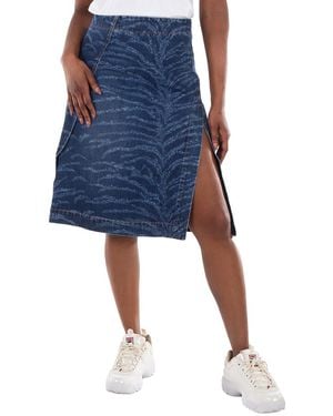 Stella McCartney Tiger Pattern High-Rise Denim Midi Skirt - Blue
