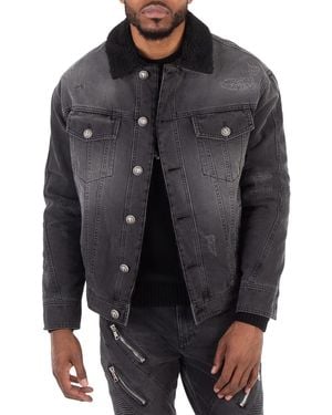 Balmain Shearling-Lining Denim Jacket, Brand Size 46 (Us - Black