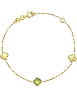 Kylie Harper Ladies 14K Peridot Clover Gemstone Station Bracelet - Metallic