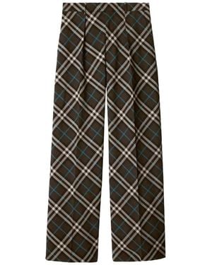 Burberry Check Pattern Oversized Wool Blend Trousers, Brand Size 54 Us - Grey