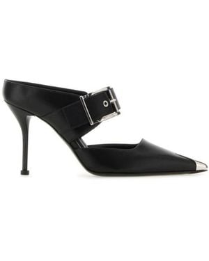 McQueen Punk Buckle Leather Mules, Brand Size 36 Us - Black