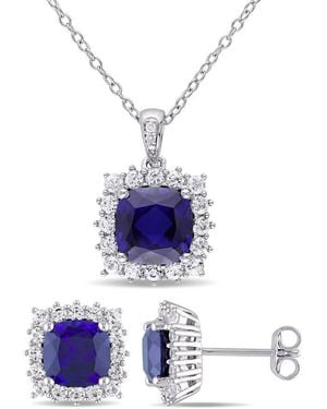 Amour 2-Pc Set Of 8 1/2 Ct Tgw Created Sapphire, Created Sapphire Earrings And Pendant With Diamond Accent And Chain - White