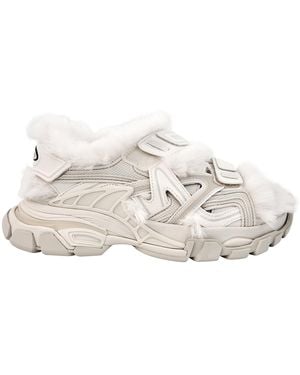Balenciaga Faux-Fur Track Sandals - White
