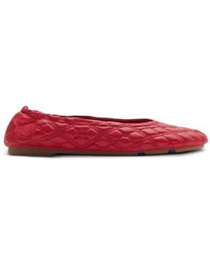 Burberry Leather Quilted Sadler Ballet Flats - Red
