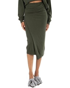 KENZO Ladies Dark Khaki Merino Wool Wrap Skirt - Green
