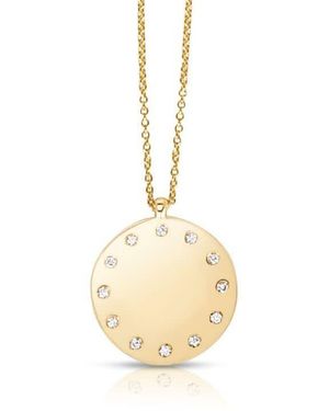 Tresorra 14K Small Diamond Dial Pendant Necklace - Metallic