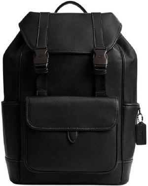 COACH League Flap Leather Backpack - Black