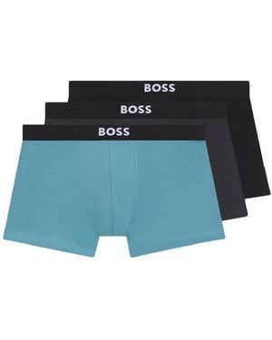 BOSS Regular Rise 3P Stretch Cotton Trunks - Blue