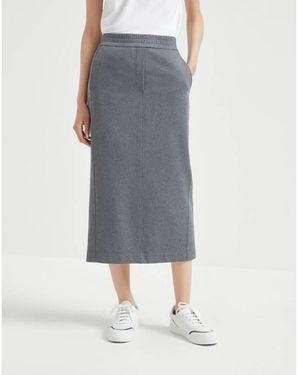 Brunello Cucinelli Midi Straight Skirt, Size X-Large - Gray
