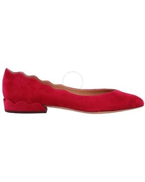 Chloé Lauren Scalloped Suede Ballerinas, Brand Size 38.5 Us - Red