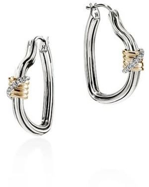 John Hardy Bamboo Heart Hoops, Diamonds - Metallic
