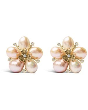 Haus of Brilliance 18K Rose 3/8 Cttw Diamond And Freshwater Pearl Blossom Stud Earrings - Metallic