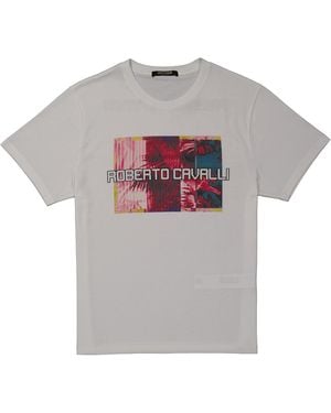Roberto Cavalli Optic Camoshot Print Cotton T-Shirt - Grey