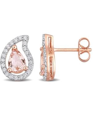 Amour 1 7/8 Ct Tgw Pear Shape Morganite And Topaz Teardrop Stud Earrings - White