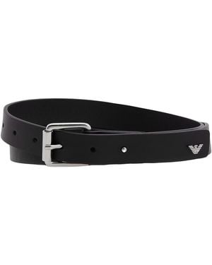 Emporio Armani Eagle Plate Smooth Leather Belt, Cm - Black