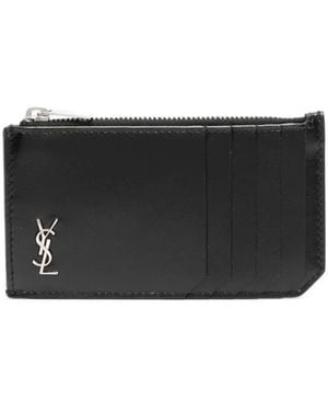 Saint Laurent Tiny Cassandre Leather Card Case - Black