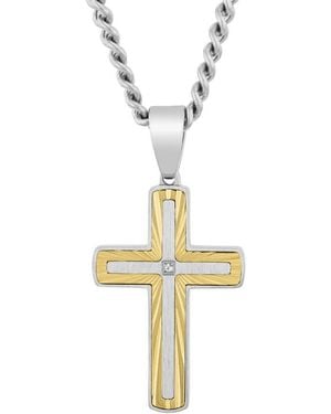 Robert Alton Diamond Accent Stainless Steel With Cross Pendant - Metallic