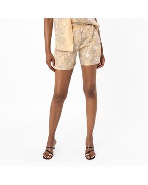 Burberry Botanical-Print Silk Shorts, Brand Size 8 Us - Natural
