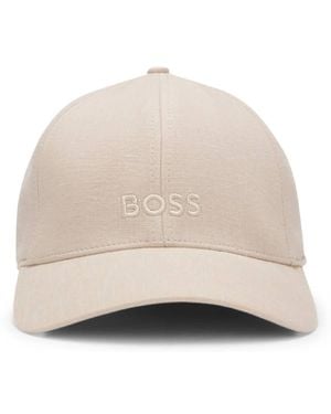 BOSS Embroidered-Logo Linen Cap - Natural