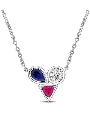 Created Forever 3/4Ct Tgw Created Ruby Created Sapphire 1/3Ct Tw Lab-Grown Diamond Necklace - Metallic