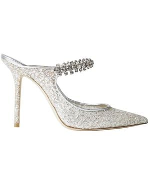 Jimmy Choo Bing 100 Glitter Tulle Mules, Brand Size 35.5 Us - Metallic