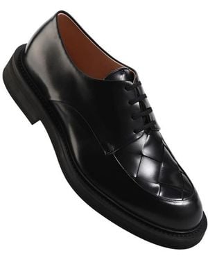 Bottega Veneta Intrecciato Woven Leather Derby Shoes - Black