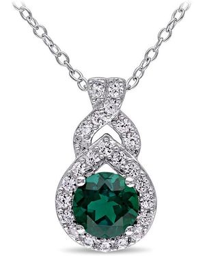 Amour Created Sapphire And Created Emerald Teardrop Halo Pendant With Chain - Green