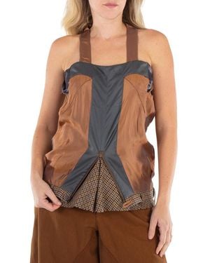 Maison Margiela Ladies Camel Houndstooth Wool Decortique Top - Brown