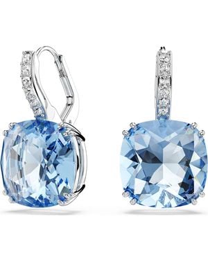 Swarovski Millenia Drop Earrings, Cushion Cut, Rhodium Plated - Blue
