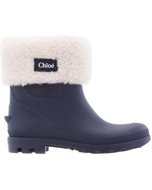 Chloé Girls Faux Fur-Trim Rubberized Boots - Blue