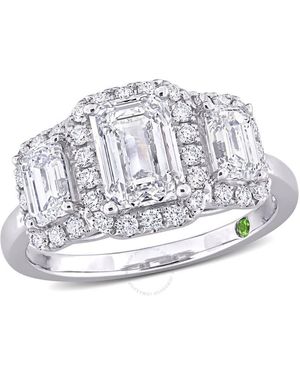 Created Forever 3Ct Tdw Emerald-Cut Lab-Created Diamond And Tsavorite Accent 3-Stone Ring - Metallic