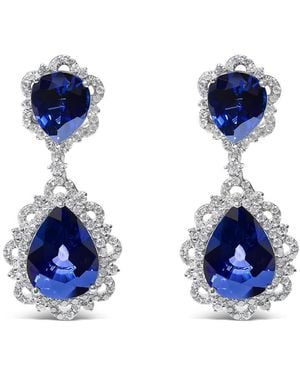 Haus of Brilliance 18K Sapphire And Diamond 2.00 Cttw Diamond Halo Drop And Dangle Earring (G-H Colour, Si1-Si2 Clarity) - Blue