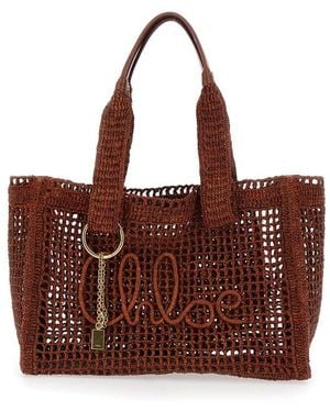 Chloé Chlo Summer Banana Tote Bag With Lock Detail And Lettering Logo - Brown