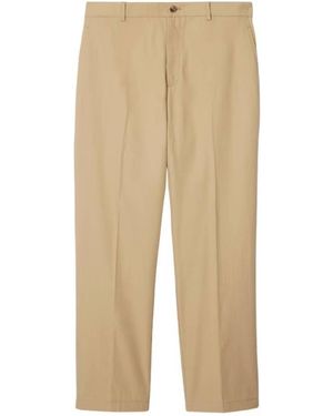 Burberry Ekd Logo Cotton Tailored Trousers, Brand Size 46 Waist - Natural