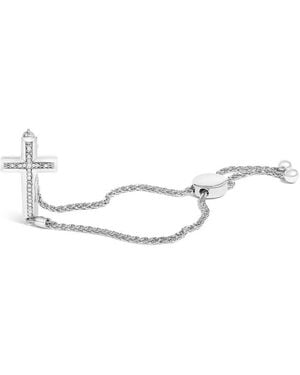 Haus of Brilliance 925 Sterling Diamond Accent Cross Bolo Bracelet (I-J Colour, I1-I2 Clarity) - Metallic