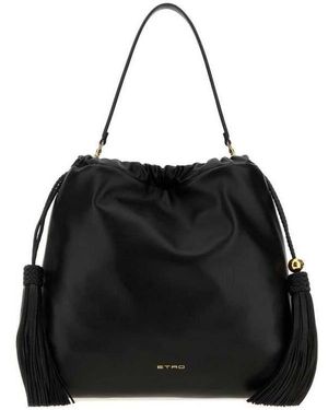 Etro Leather Medium Kalispera Bucket Bag Nero Borse A Mano - Black