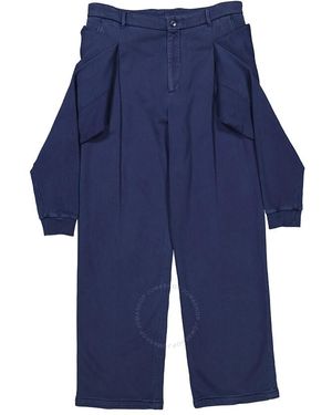 Burberry Muted Navy Reconstructed Tailored Cotton Trousers - Blue