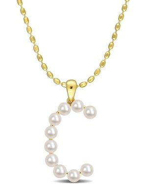 Amour 3.5-4Mm Freshwater Cultured Pearl Initial Pendant With Chain - Metallic