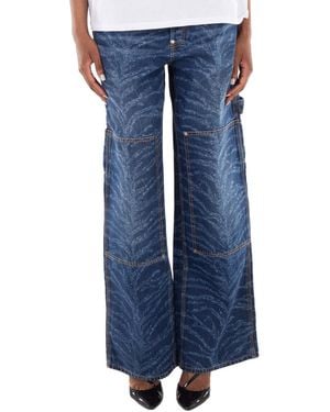 Stella McCartney Tiger-Print Wide-Leg Cotton Jeans - Blue