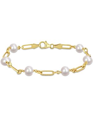 Amour 7-7.5Mm Cultured Freshwater Pearl Station Link Bracelet - Metallic
