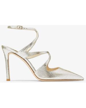 Jimmy Choo Azia 95 Pointed-Toe Glitter Leather Slingback Court Shoes, Brand Size 35.5 Us - Metallic